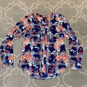 Express Women’s Indie Floral Plaid Long Sleeve Blouse - Size S